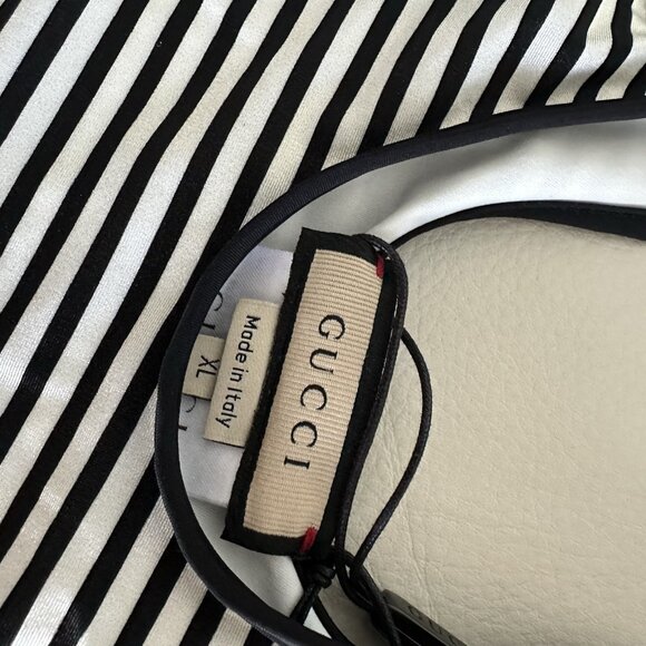 NEW GUCCI STRETCH-JERSEY WEAVE LOGO EMBROIDERY CUT-OUT Striped SWIMSUIT Sz XL - Picture 8 of 9